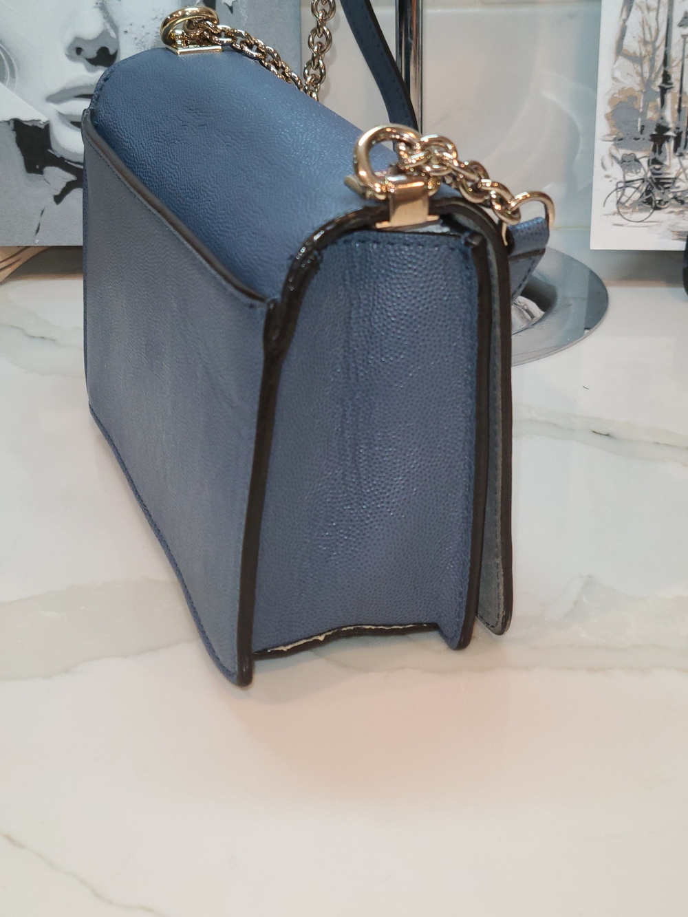 Furla Blue Leather Chain Crossbody Bag with Gold Hardware and COA - Picture 8 of 16